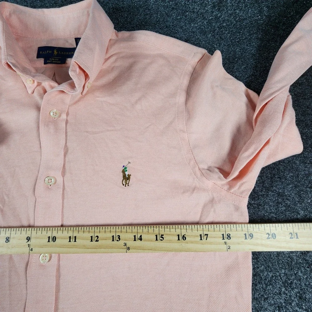 Polo Ralph Lauren Slim Fit Knit Oxford Mens Medium Pink Long Sleeve Button Down